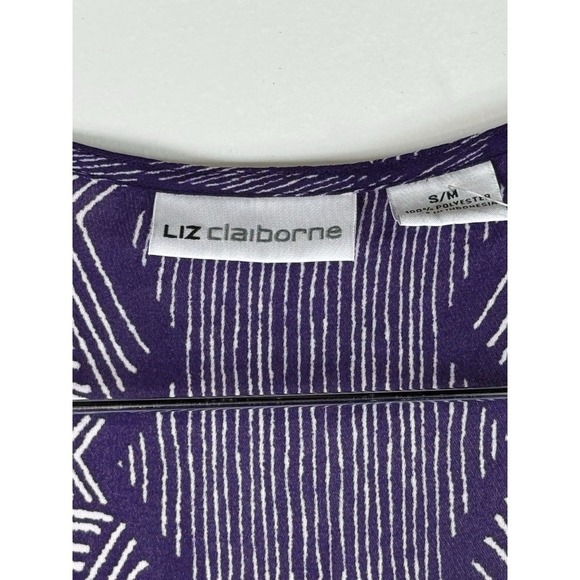 Liz CLAIBORNE Purple Diamond Print Open Front Kimono Short Sleeve Top S/M - Picture 4 of 7